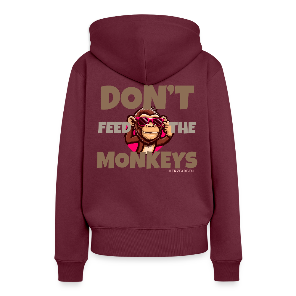 Herzfarben Damen Hoodie – DON’T FEED THE MONKEYS - Burgunderrot