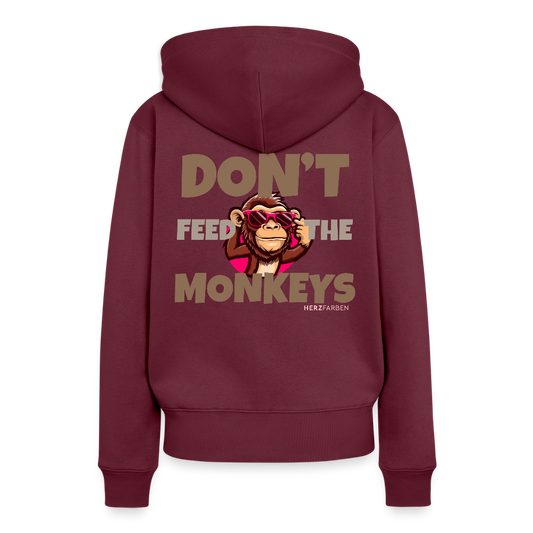 Herzfarben Damen Hoodie – DON’T FEED THE MONKEYS - Burgunderrot
