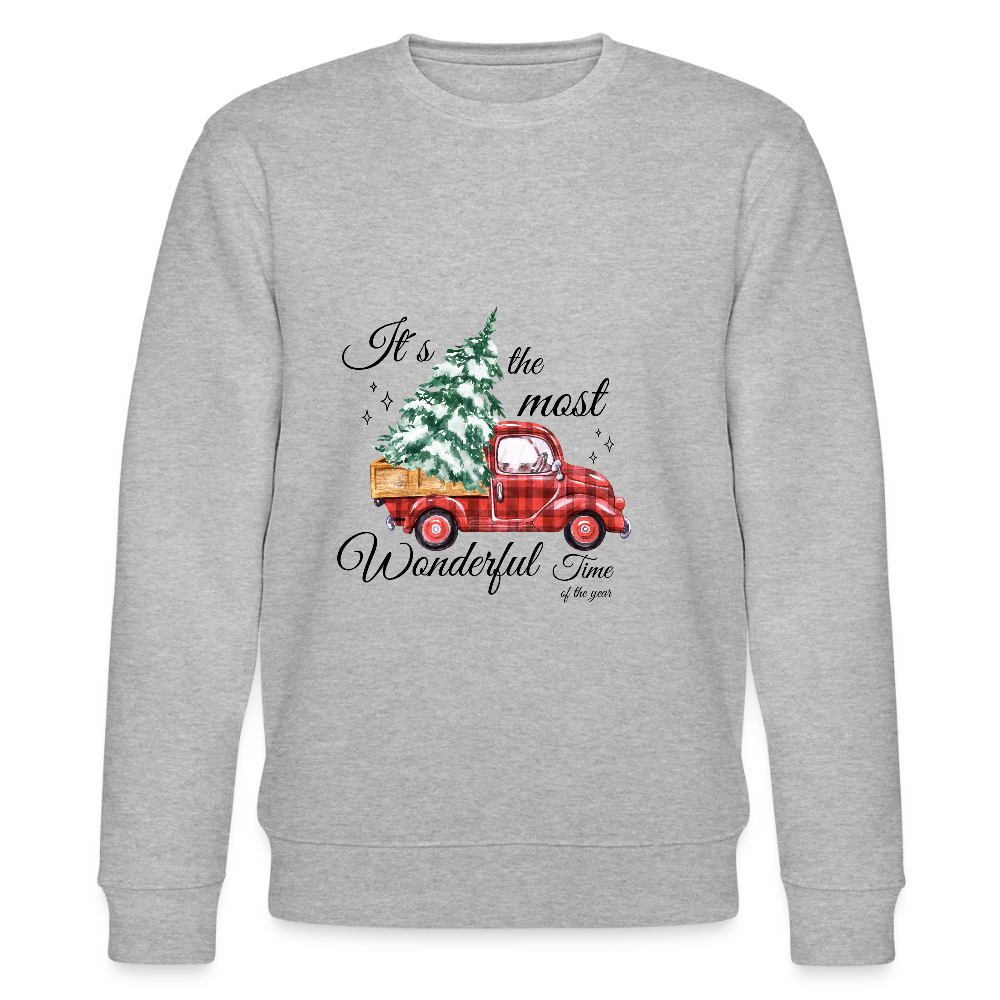 Weihnachts-Sweatshirt „Red Truck with Tree“ – 100% Bio-Baumwolle, nachhaltig & gemütlich 🎄✨ - Grau meliert