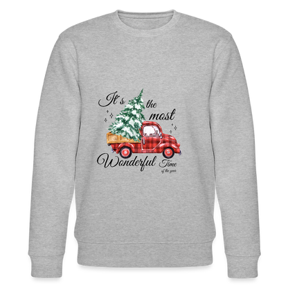 Weihnachts-Sweatshirt „Red Truck with Tree“ – 100% Bio-Baumwolle, nachhaltig & gemütlich 🎄✨ - Grau meliert