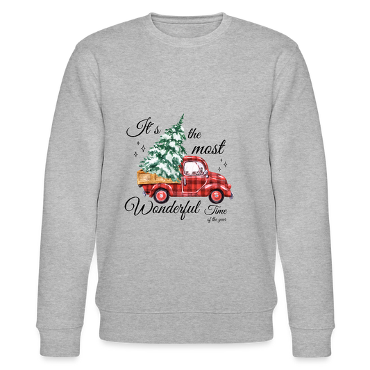Weihnachts-Sweatshirt „Red Truck with Tree“ – 100% Bio-Baumwolle, nachhaltig & gemütlich 🎄✨ - Grau meliert
