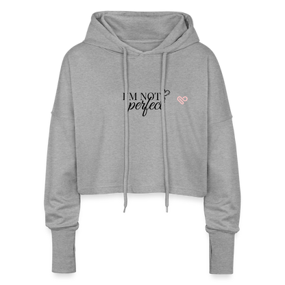 I’m Not Cropped Hoodie – Streetwear Damen Hoodie mit Herzblumen-Design - Grau meliert