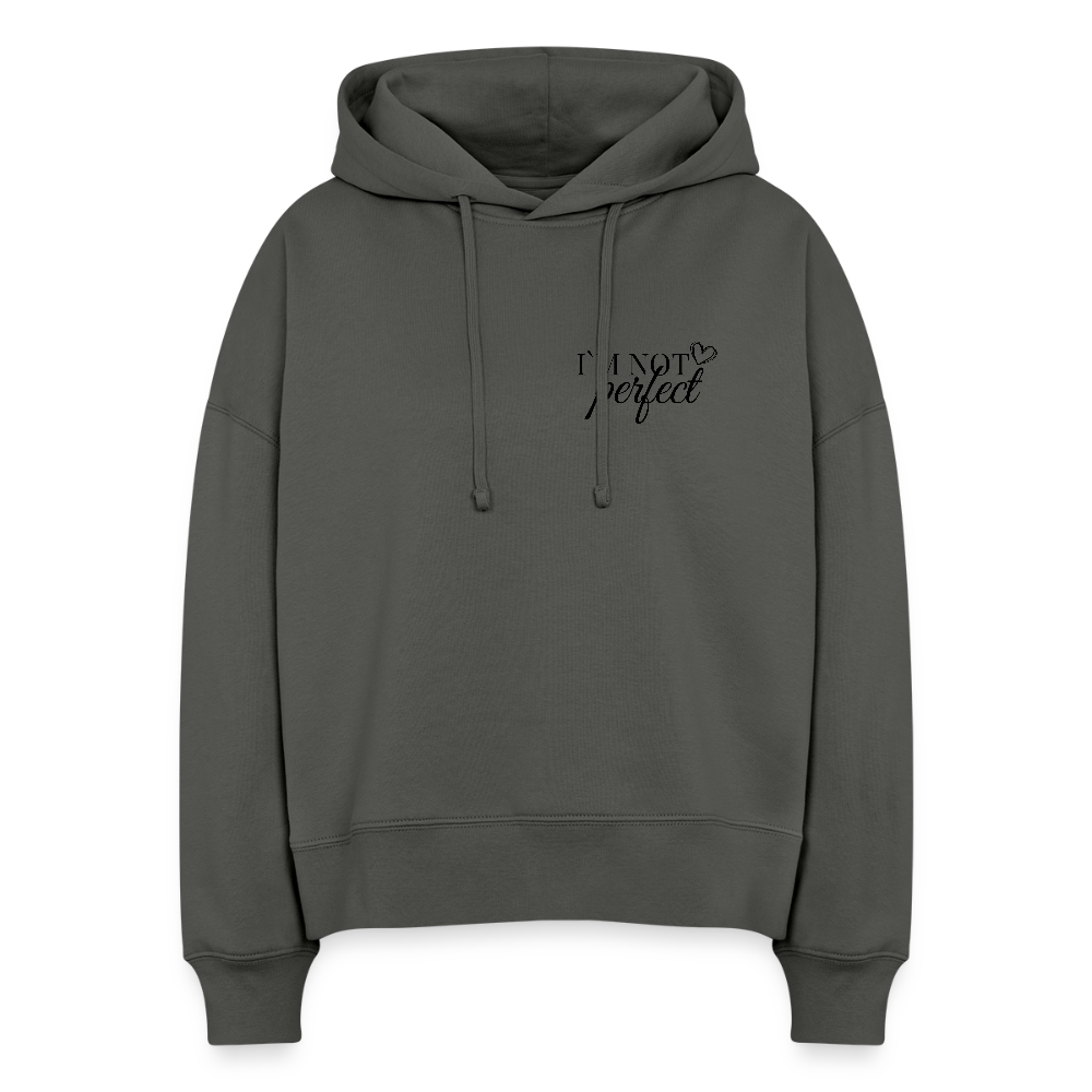 I’m Not Cropped Hoodie – Streetwear Damen Hoodie mit Herzblumen-Design 100% Bio Baumwolle - Anthrazit