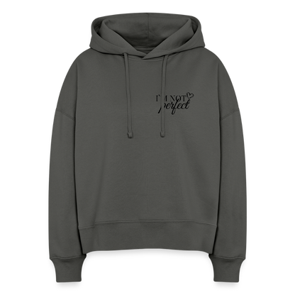 I’m Not Cropped Hoodie – Streetwear Damen Hoodie mit Herzblumen-Design 100% Bio Baumwolle - Anthrazit