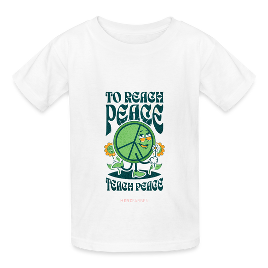 To Reach Peace – Teach Peace Kinder T-Shirt | Peace Shirt aus Baumwolle - Weiß