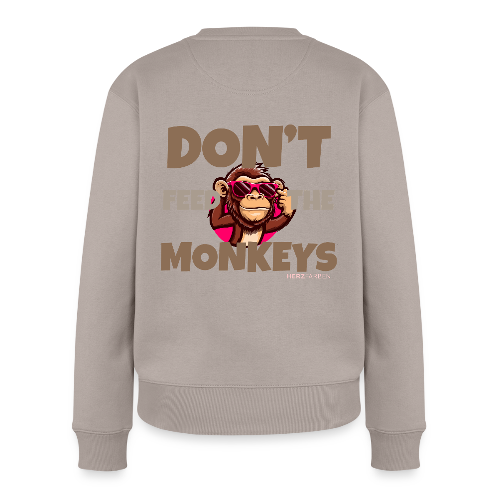 Herzfarben Damen Sweatshirt – DON’T FEED THE MONKEYS | Statement Sweater - Taupe