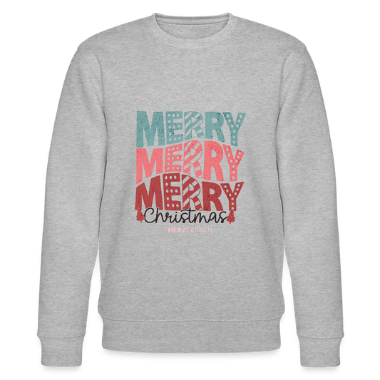 Sweatshirt „Merry Merry Merry Christmas“ 🎅✨ | 100% Bio-Baumwolle - Grau meliert