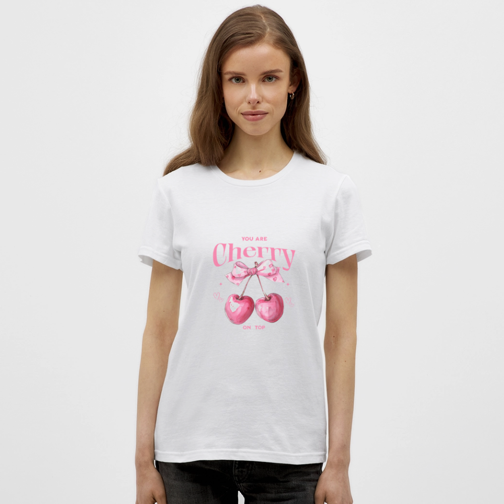 Cherry on Top T-Shirt – Süßes Kirschen Design | Verspieltes Statement Shirt mit Schleife & Herzchen - Weiß