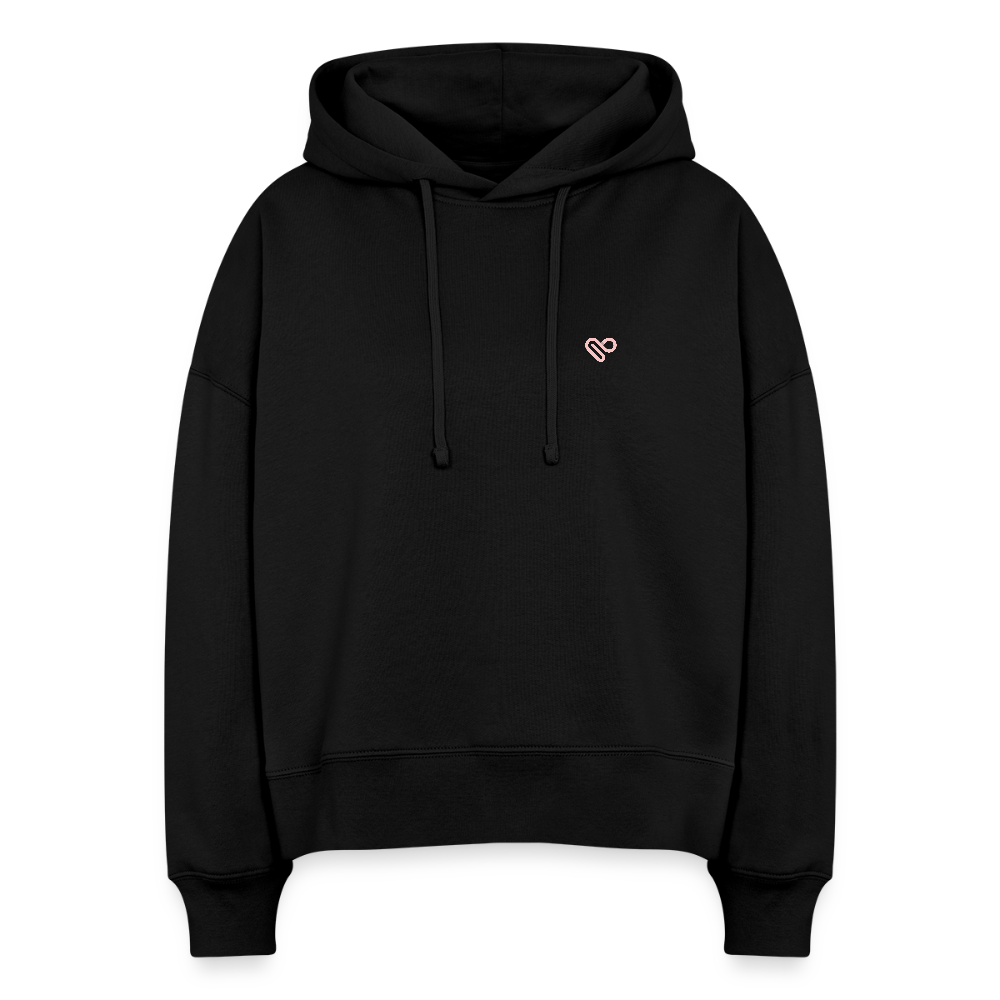 Frauen Power Hoodie – „I am a Woman, What’s your Superpower?“ aus Bio-Baumwolle - Schwarz