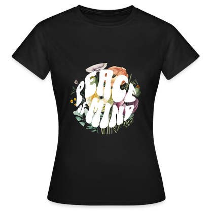 Peace of Mind T-Shirt – Boho Floral Retro Shirt | Achtsamkeit & innere Ruhe Design - Schwarz
