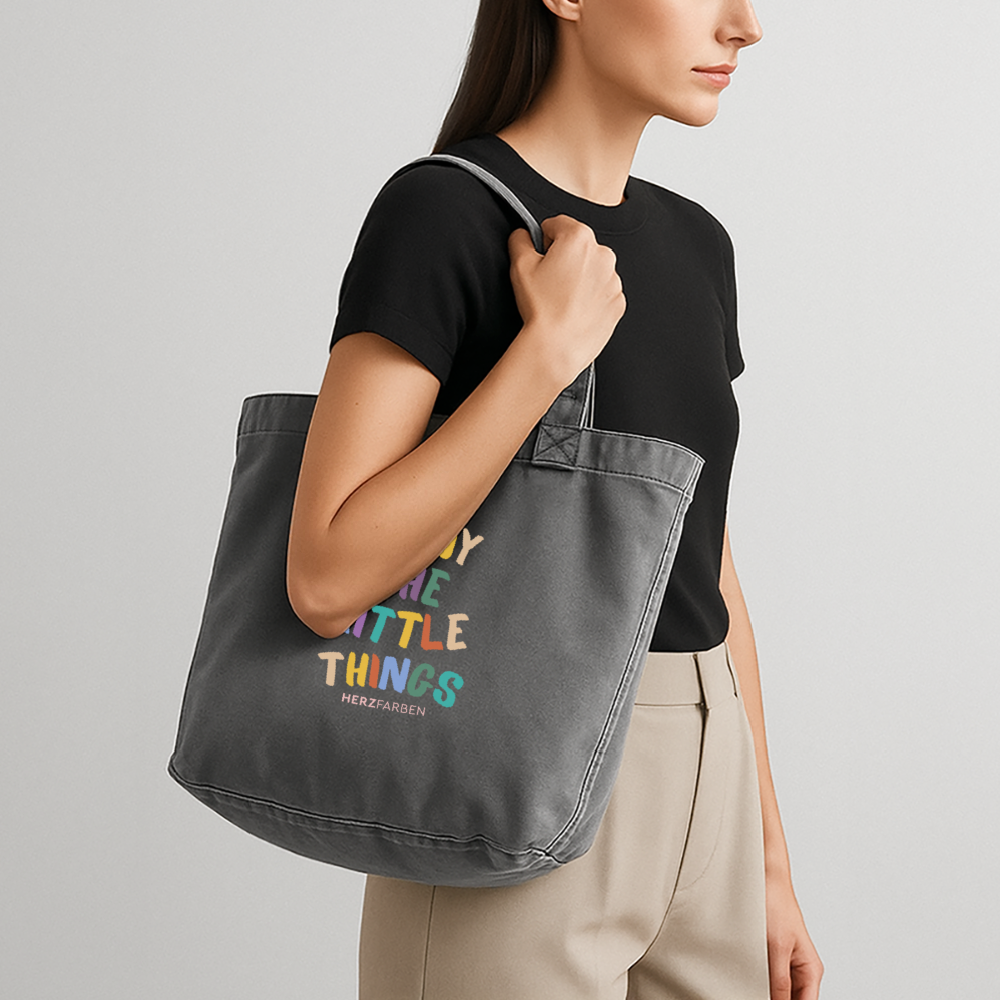 Vintage-Washed Shopper „Enjoy the little things“ | 100% recycelte Baumwolle | Nachhaltige Tasche - Vintage Schwarz