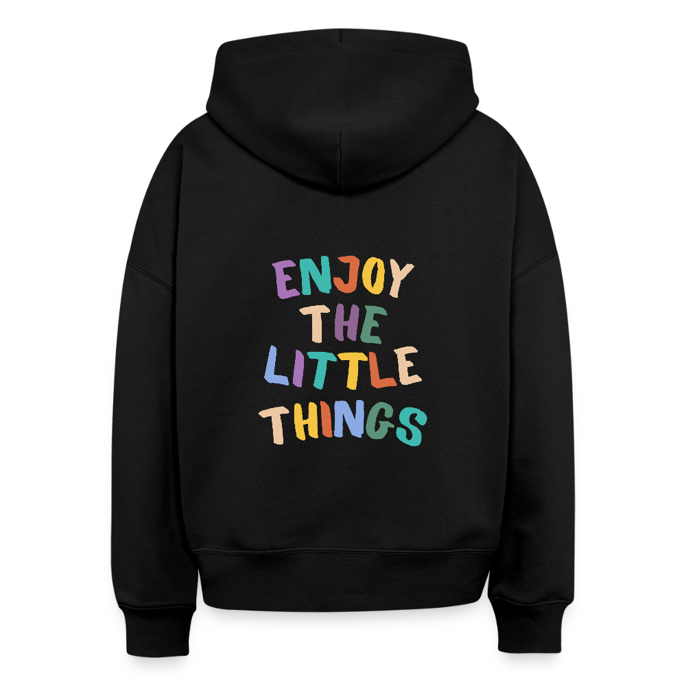 Bio Hoodie „Enjoy the little things“ – Nachhaltiger Kapuzenpullover aus 100% Bio-Baumwolle - Schwarz