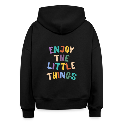 Bio Hoodie „Enjoy the little things“ – Nachhaltiger Kapuzenpullover aus 100% Bio-Baumwolle - Schwarz