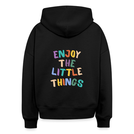 Bio Hoodie „Enjoy the little things“ – Nachhaltiger Kapuzenpullover aus 100% Bio-Baumwolle - Schwarz