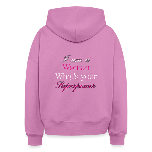 Cropped Hoodie – „I am a Woman, What’s your Superpower“ - Pink