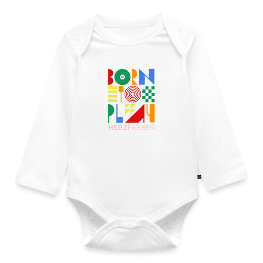 Born to Play Baby Bio Langarm Body – Bunter Babybody für kleine Entdecker - Weiß