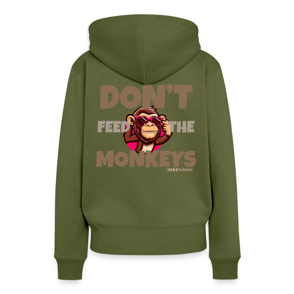 Herzfarben Damen Hoodie – DON’T FEED THE MONKEYS - Khaki