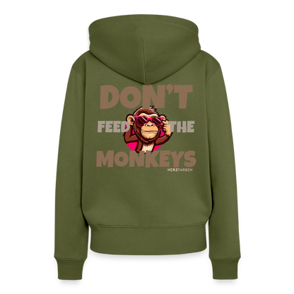 Herzfarben Damen Hoodie – DON’T FEED THE MONKEYS - Khaki