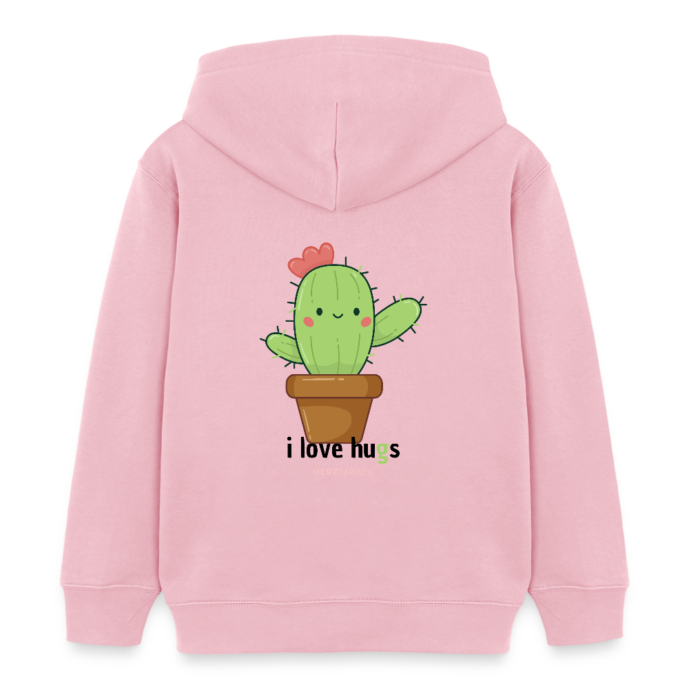 Kinder Hoodie – „I Love Hugs“ Kaktus Motiv – aus 100% Bio-Baumwolle / 3 - 8 Jahre - Hellrosa