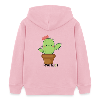 Kinder Hoodie – „I Love Hugs“ Kaktus Motiv – aus 100% Bio-Baumwolle / 3 - 8 Jahre - Hellrosa