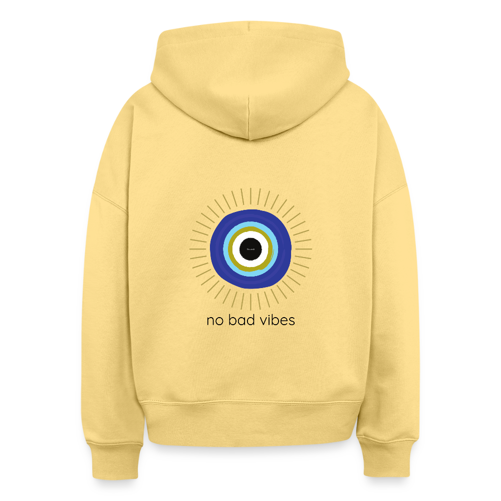 No Bad Vibes Hoodie – 100% Bio Baumwolle Spiritueller Damen Hoodie mit Nazar-Amulett - Hellgelb