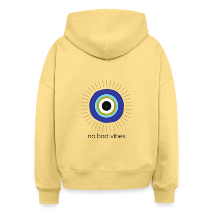 No Bad Vibes Hoodie – 100% Bio Baumwolle Spiritueller Damen Hoodie mit Nazar-Amulett - Hellgelb