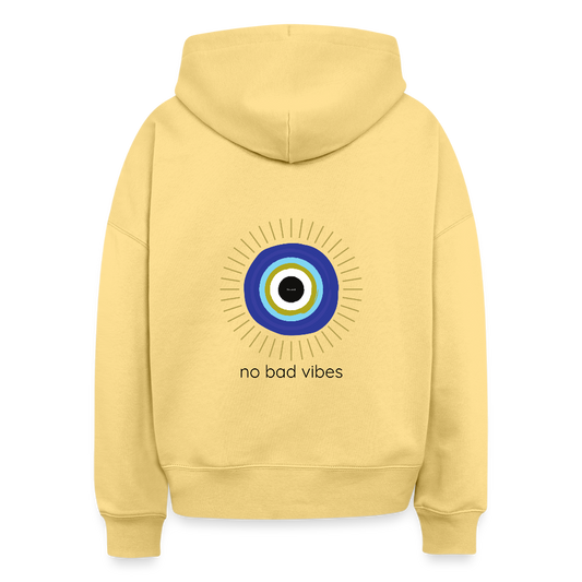 No Bad Vibes Hoodie – 100% Bio Baumwolle Spiritueller Damen Hoodie mit Nazar-Amulett - Hellgelb