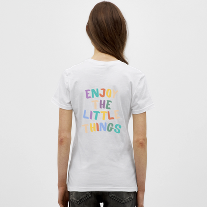 Enjoy the Little Things T-Shirt – Buntes Statement Shirt | Positives Mindset Shirt für mehr Achtsamkeit & Freude - Weiß