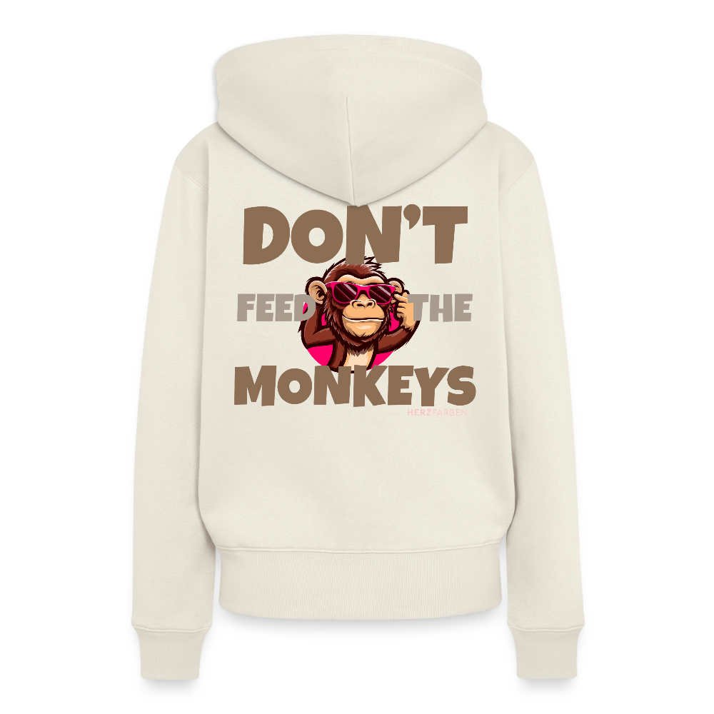 Herzfarben Damen Hoodie – DON’T FEED THE MONKEYS - Naturweiß