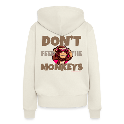 Herzfarben Damen Hoodie – DON’T FEED THE MONKEYS - Naturweiß