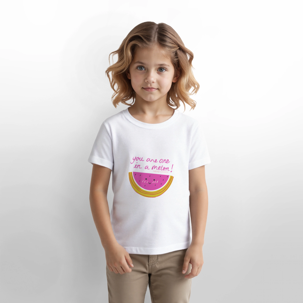 Herzfarben Kinder T-Shirt „You Are One in a Melon“ – Kindershirt aus 100 % Bio-Baumwolle - Weiß