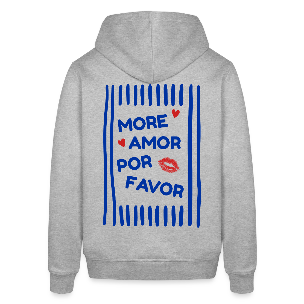 Hoodie „More Amor Por Favor“ – Liebe, Style & Nachhaltigkeit aus Bio-Baumwolle - Grau meliert