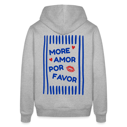 Hoodie „More Amor Por Favor“ – Liebe, Style & Nachhaltigkeit aus Bio-Baumwolle - Grau meliert