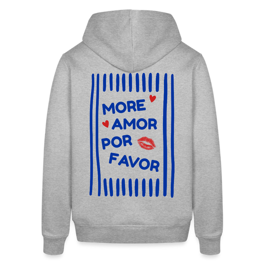 Hoodie „More Amor Por Favor“ – Liebe, Style & Nachhaltigkeit aus Bio-Baumwolle - Grau meliert