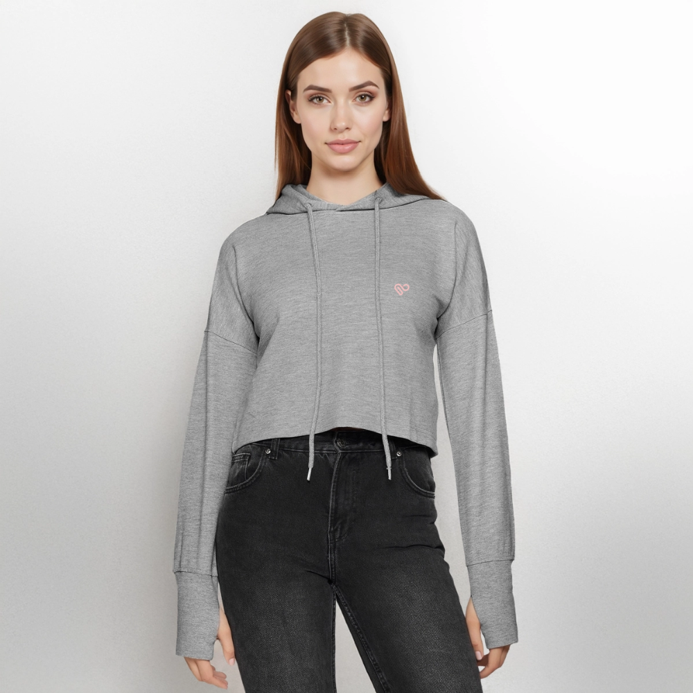 Positive Mind Vibes Life Cropped Hoodie – Streetwear Damen Hoodie mit Motivationsspruch - Grau meliert