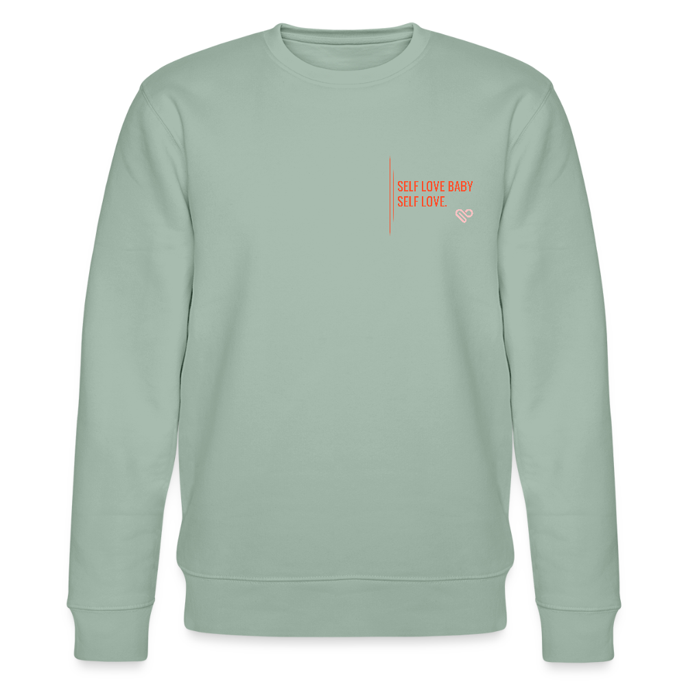 Sweatshirt „Self Love Baby, Self Love“ – Statement Sweater aus 100 % Bio-Baumwolle - Helles Graugrün