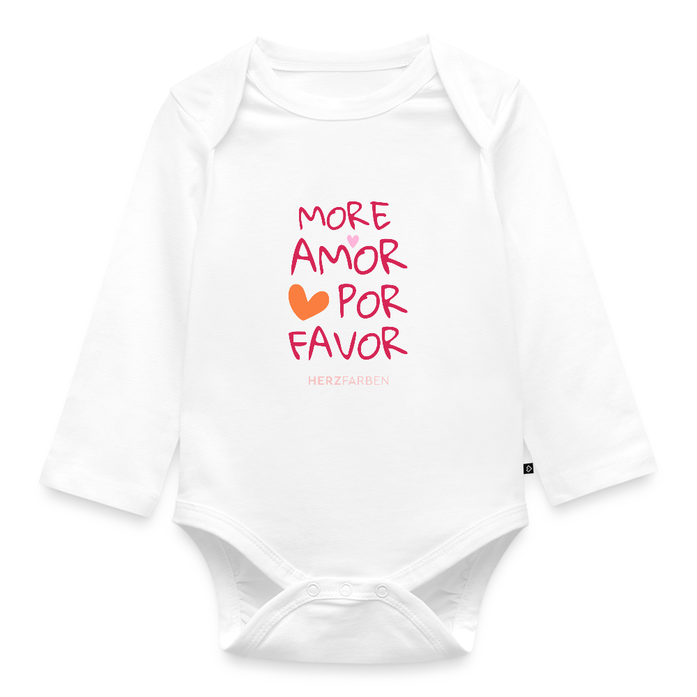 More Amor Por Favor Baby Bio Langarm Body – Süßer Babybody mit Herz & Botschaft - Weiß