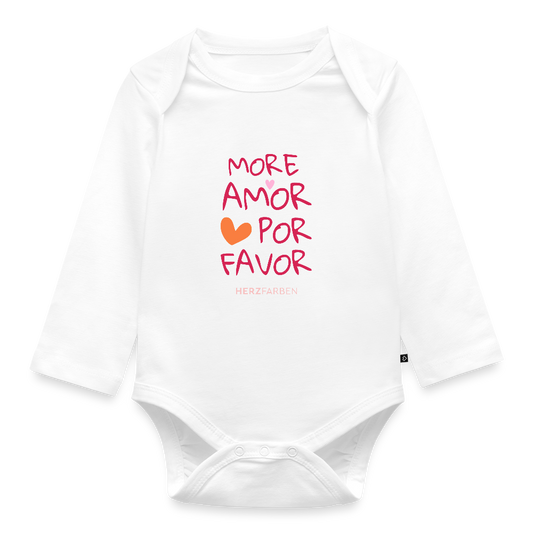 More Amor Por Favor Baby Bio Langarm Body – Süßer Babybody mit Herz & Botschaft - Weiß