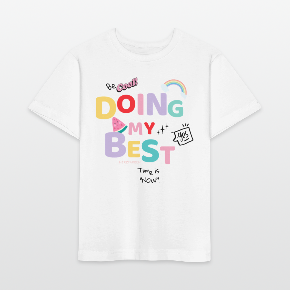 Herzfarben Kinder T-Shirt „Doing My Best – Be Cool“ – Kindershirt aus 100 % Baumwolle - Weiß