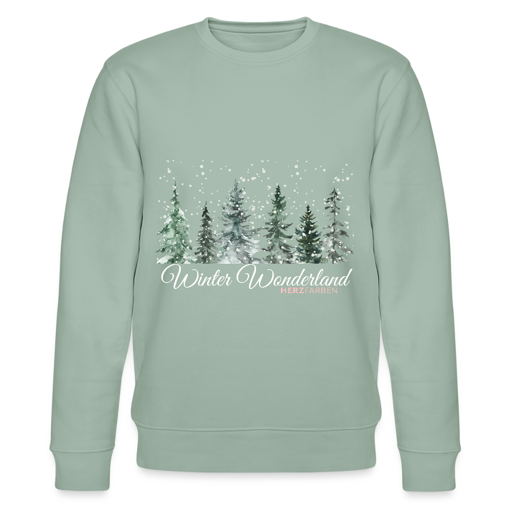 Bio Sweatshirt „Winter Wonderland“ – Nachhaltig & gemütlich ❄️🌲 - Helles Graugrün