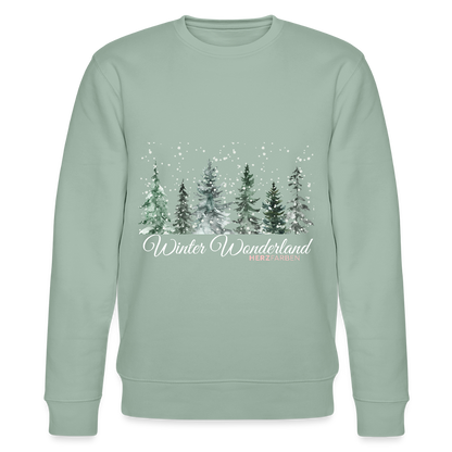 Bio Sweatshirt „Winter Wonderland“ – Nachhaltig & gemütlich ❄️🌲 - Helles Graugrün
