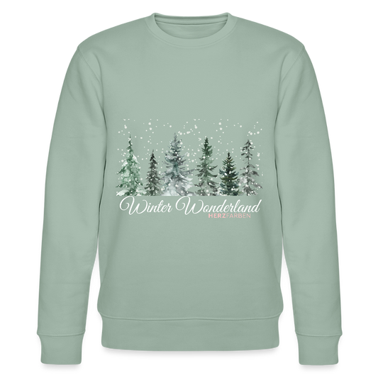 Bio Sweatshirt „Winter Wonderland“ – Nachhaltig & gemütlich ❄️🌲 - Helles Graugrün