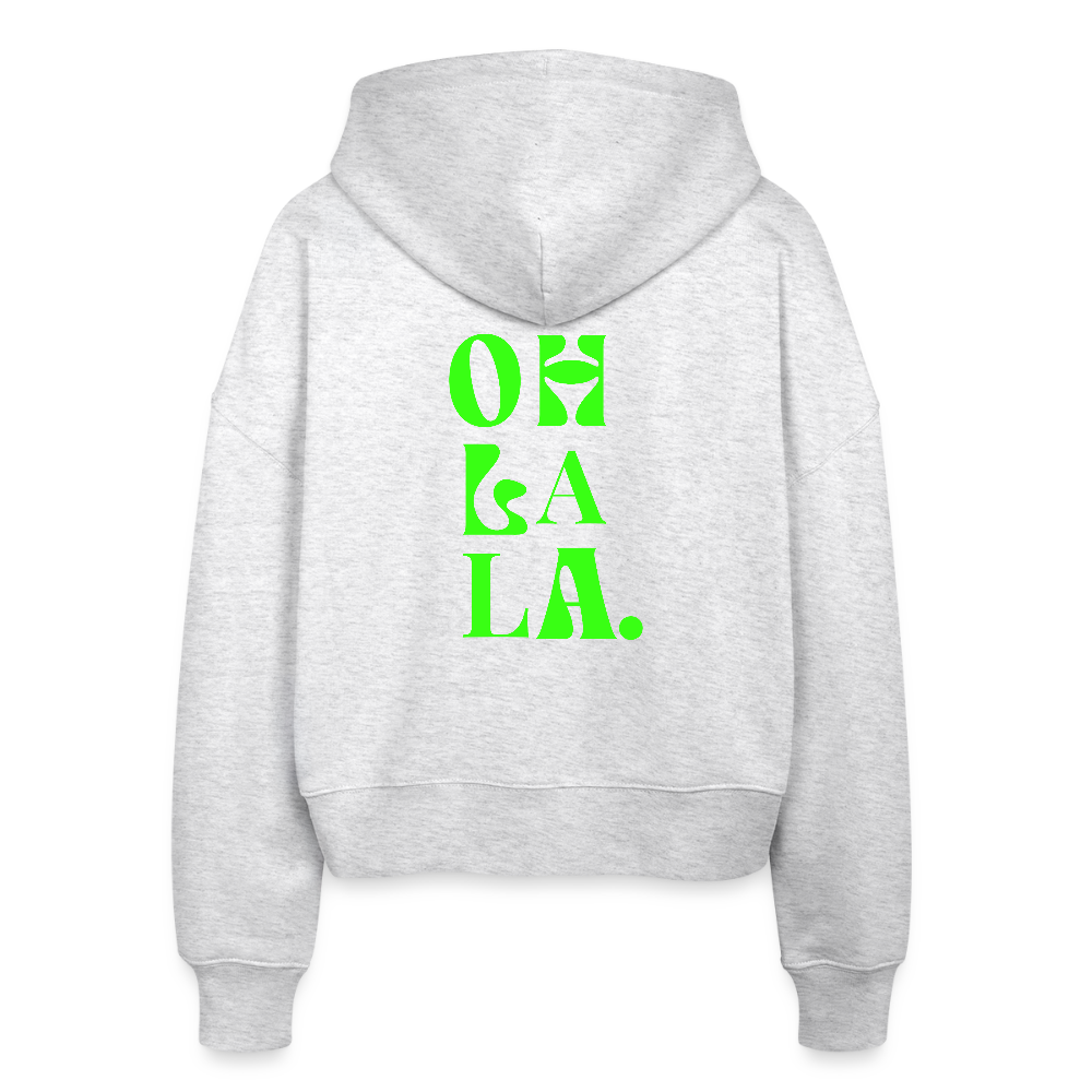 Zipp-Hoodie „OH LA LA“ – Trendiger Hoodie aus 100 % Bio-Baumwolle mit Neon-Print - Weiß meliert
