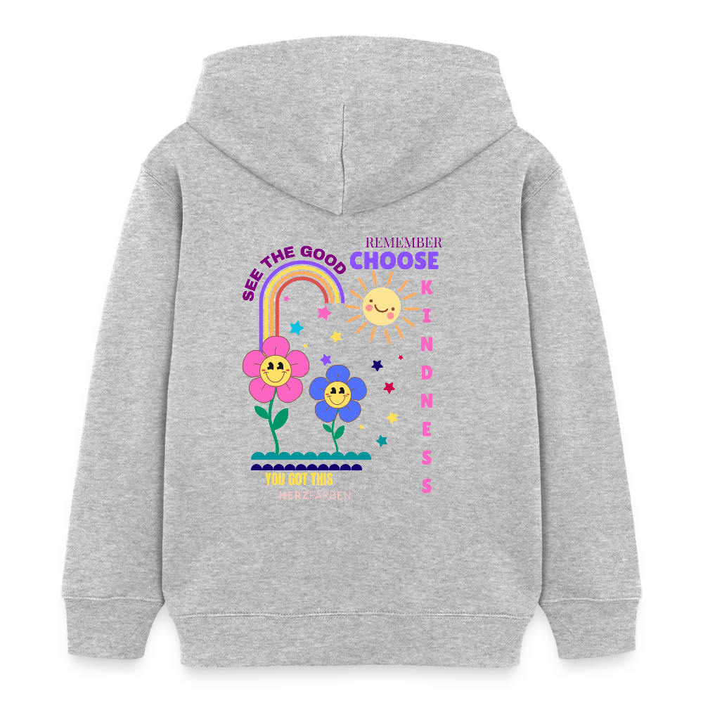 See the Good Kinder Hoodie – Bunter Bio Hoodie mit Regenbogen & Blumen 🌸🌈☀️ - Grau meliert