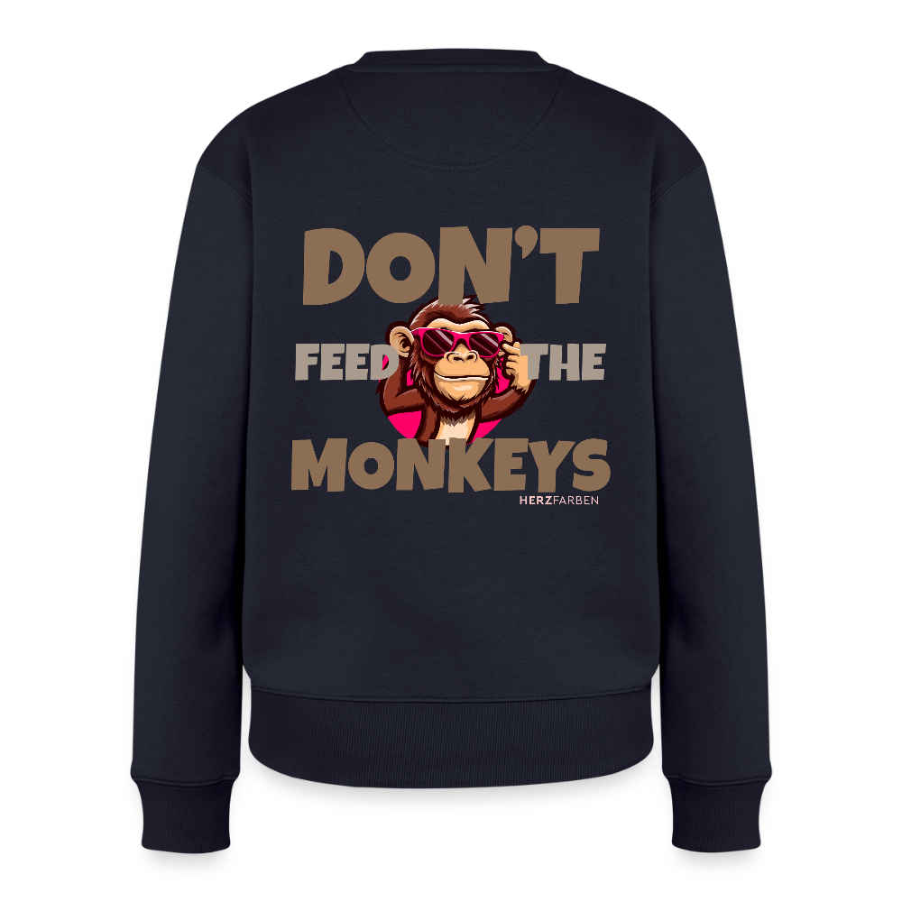 Herzfarben Damen Sweatshirt – DON’T FEED THE MONKEYS | Statement Sweater - Navy