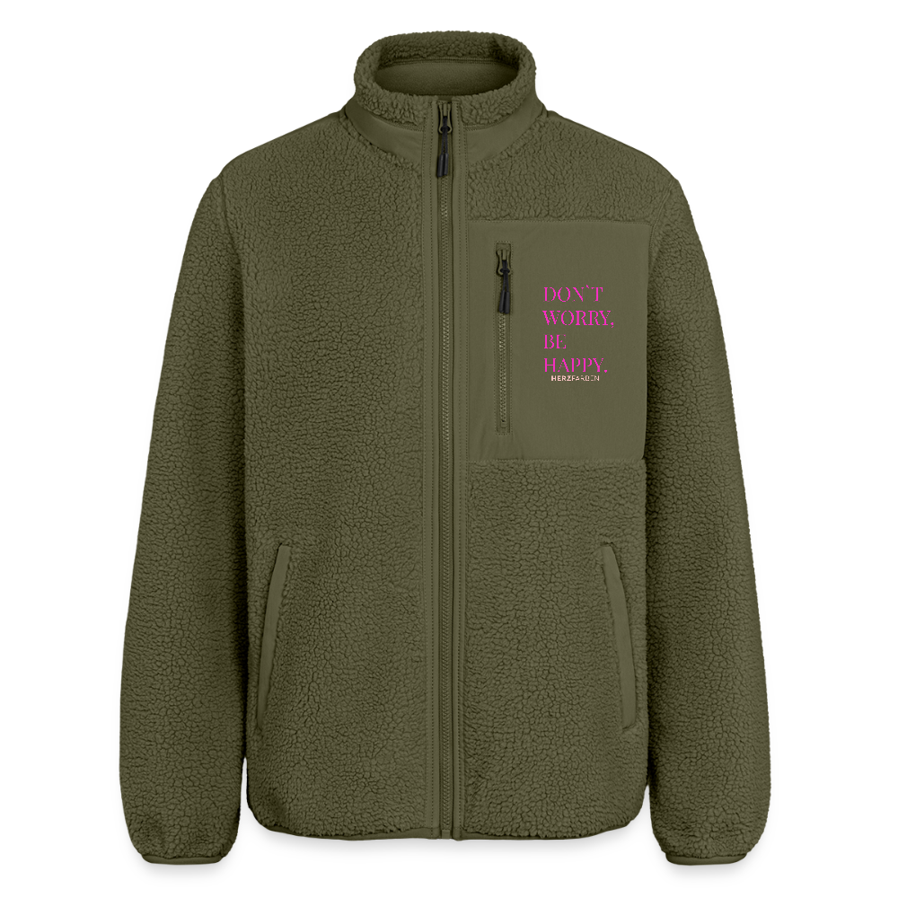 Sherpa Jacke – DON’T WORRY, BE HAPPY. – Unisex Relaxed Fit | 100% Recyceltes Polyester - Khaki