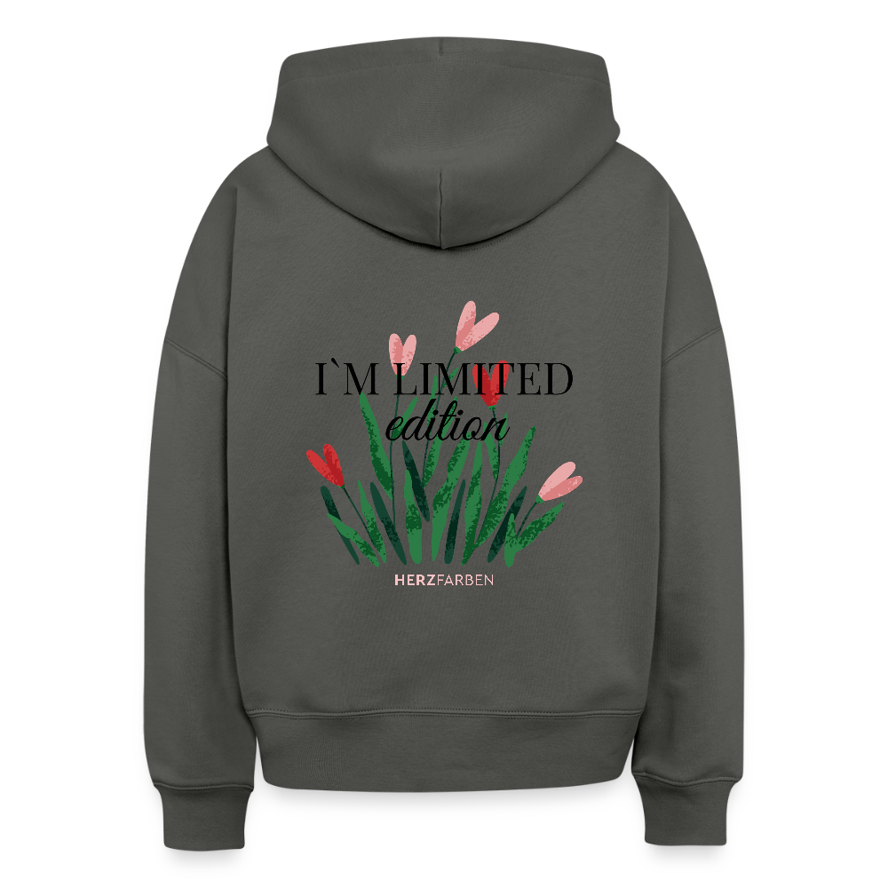 I’m Not Cropped Hoodie – Streetwear Damen Hoodie mit Herzblumen-Design 100% Bio Baumwolle - Anthrazit