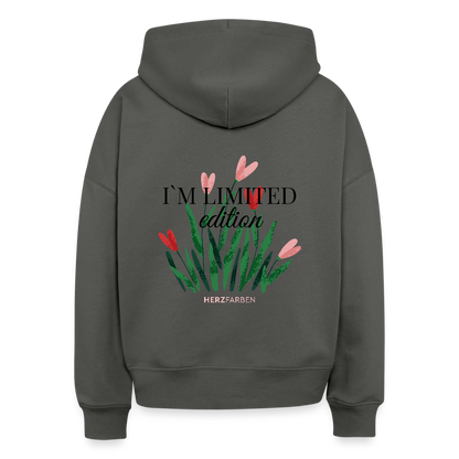 I’m Not Cropped Hoodie – Streetwear Damen Hoodie mit Herzblumen-Design 100% Bio Baumwolle - Anthrazit