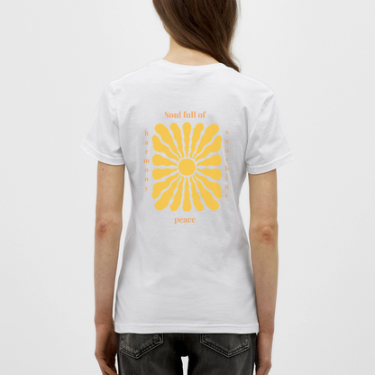 T-Shirt – „Soul full of Sunshine“ – Spirituelles Sonnendesign aus 100% Baumwolle - Weiß