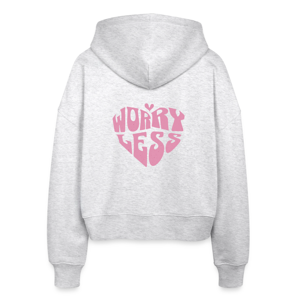 Worry Less Hoodie – Oversize Zip Hoodie aus Bio-Baumwolle in Grau mit Herz-Motiv - Weiß meliert